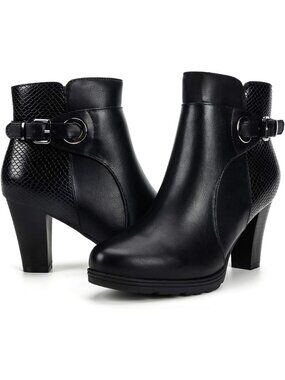 Stylish Chunky Stacked Heel Ankle Boots with Zipper & Buckle - Trendy Booties